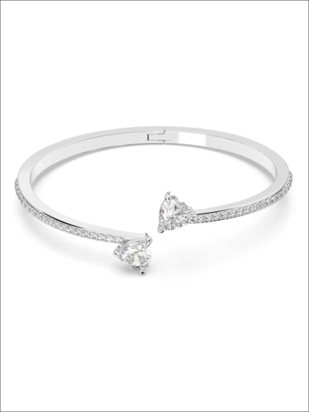 Swarovski Crystal Heart Bangle Bracelet, Rhodium Finish, Size M